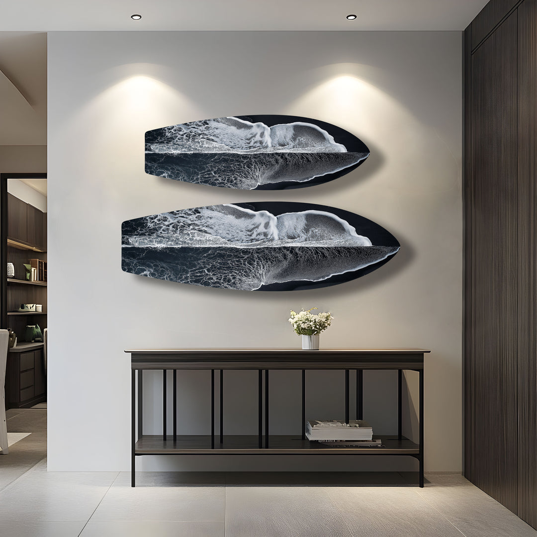 Monochrome Wave Surfboard Wandkunst 
