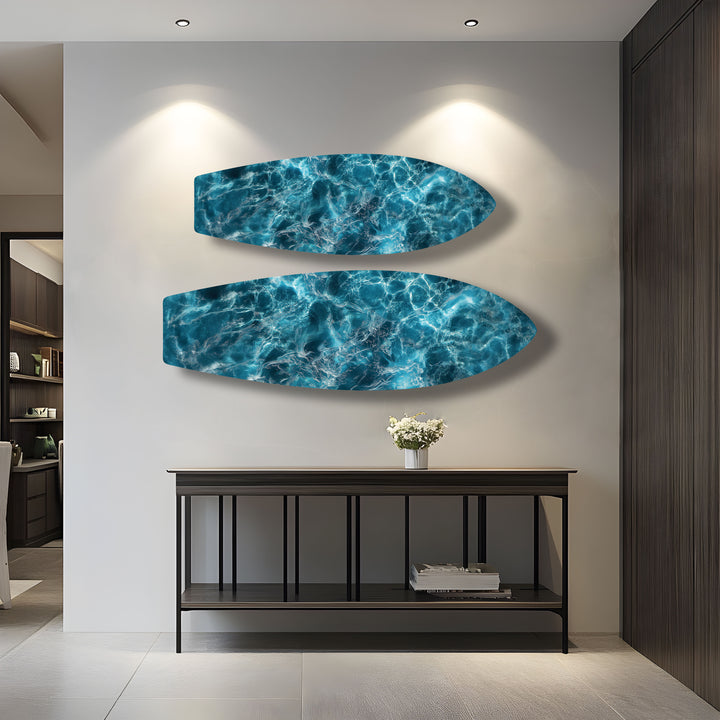 Deep Blue Waters Surfbrett Wandkunst 
