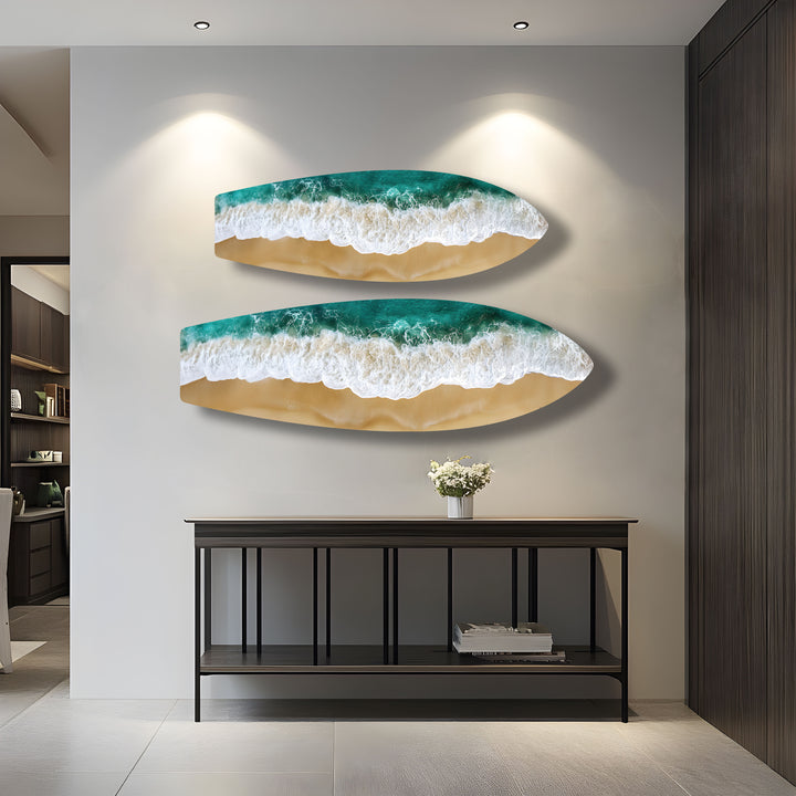 Golden Shore Surfbrett Wandkunst 