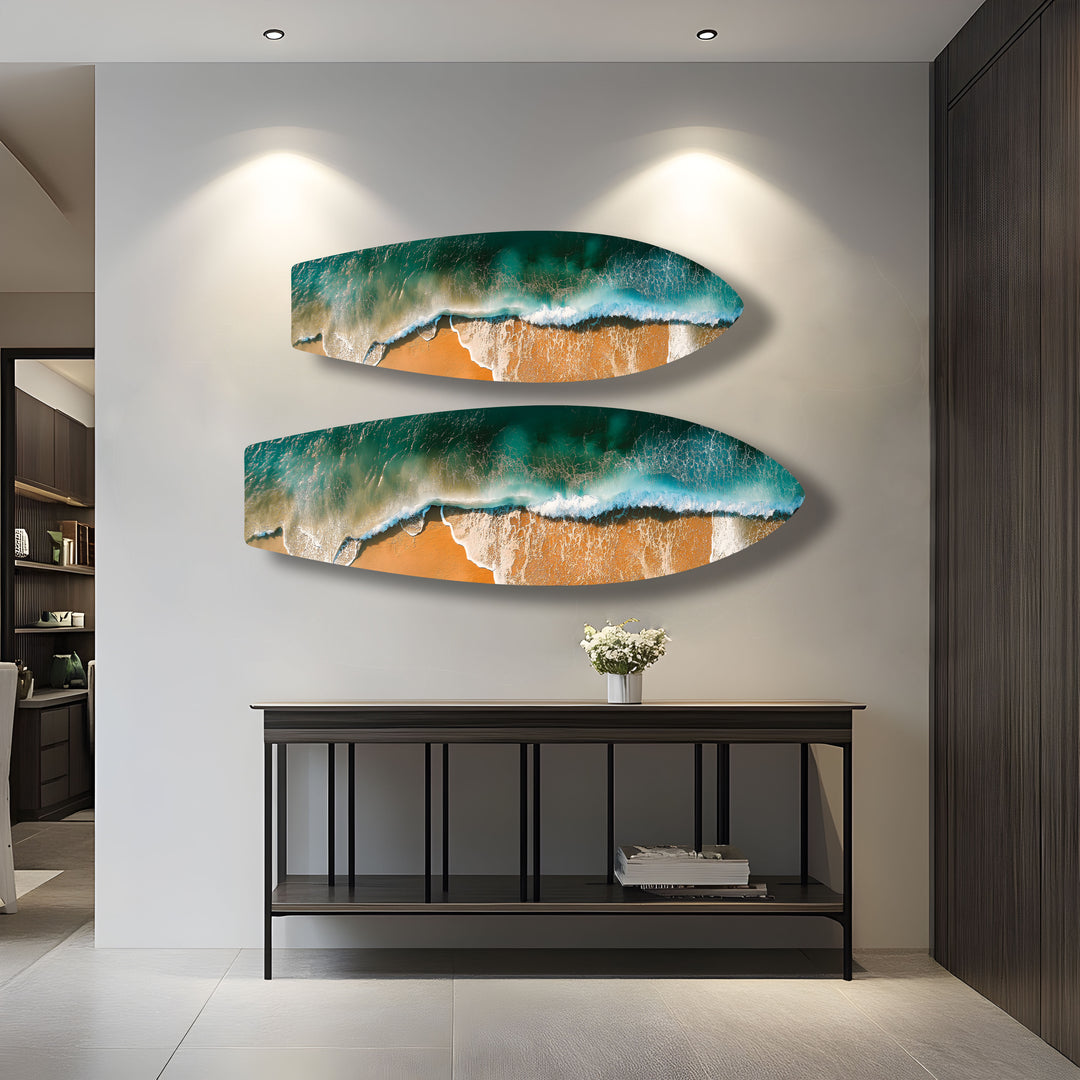 Golden Waves Surfbrett Wandkunst 