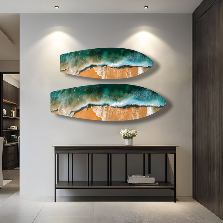 Golden Waves Surfbrett Wandkunst 