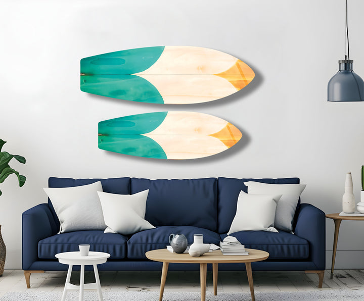 Farbige Holzdetails Surfbrett Wandkunst