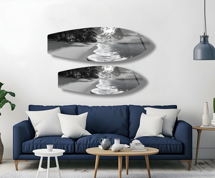 Monochrome Paradise Surfboard Wandkunst 