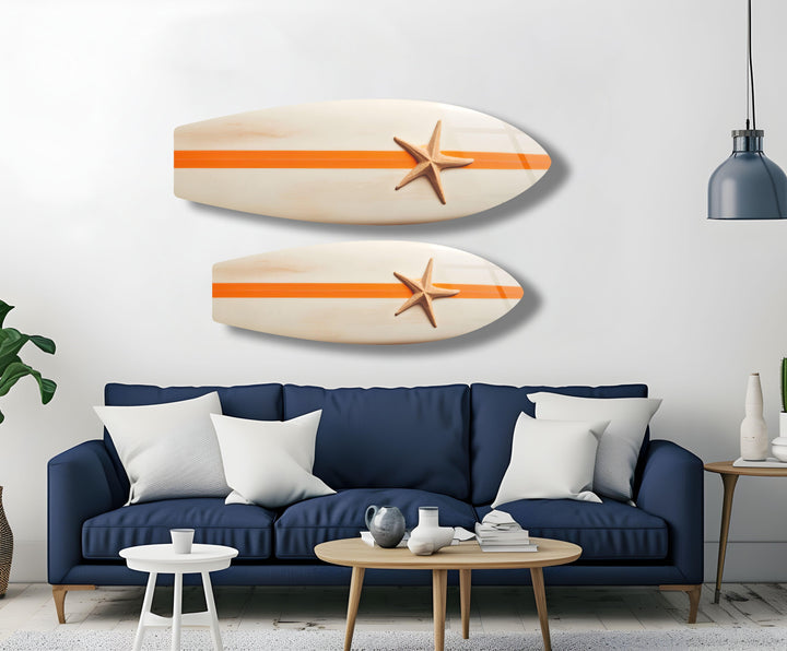 Strand, Seestern, Surfbrett, Wandkunst