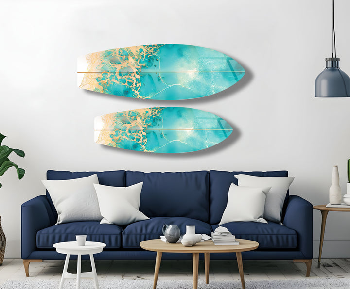 Abstrakte Meereswellen-Surfbrett-Wandkunst