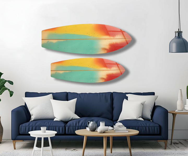 Grün-rote abstrakte Surfbrett-Wandkunst
