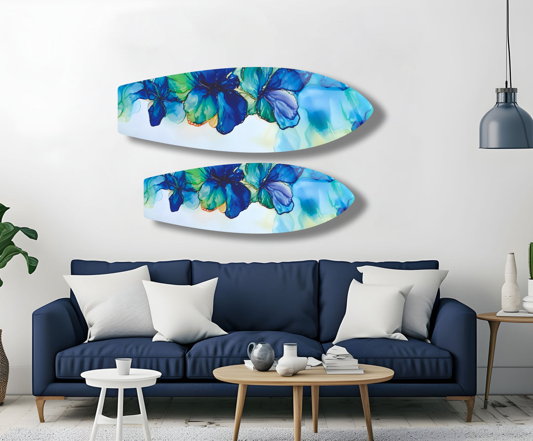 Blaue Alkoholtinte Blume Surfbrett Wandkunst