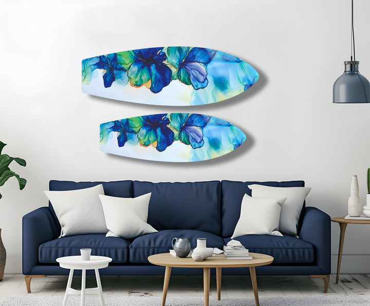 Blaue Alkoholtinte Blume Surfbrett Wandkunst