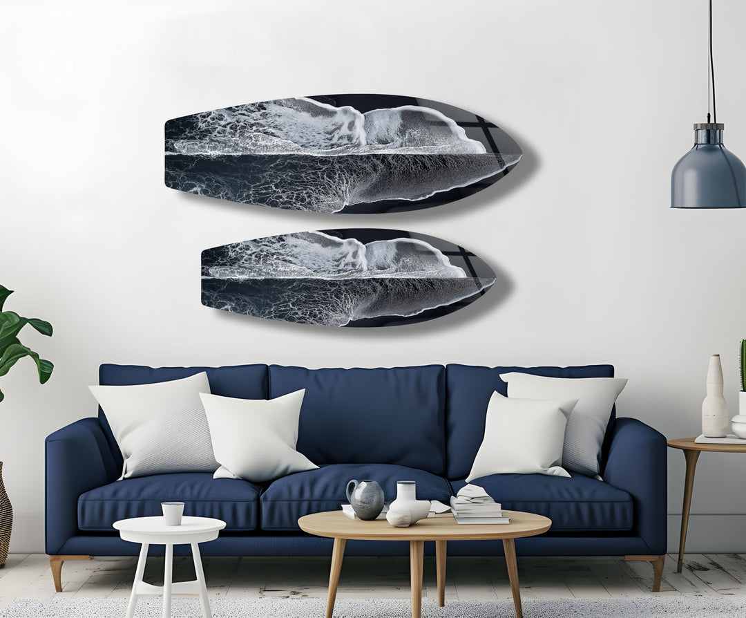 Monochrome Wave Surfboard Wandkunst 