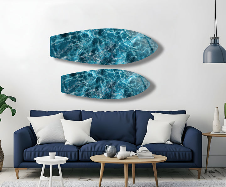 Deep Blue Waters Surfbrett Wandkunst 