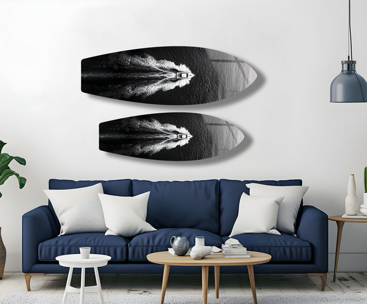 Monochrome Yacht-Surfbrett-Wandkunst 