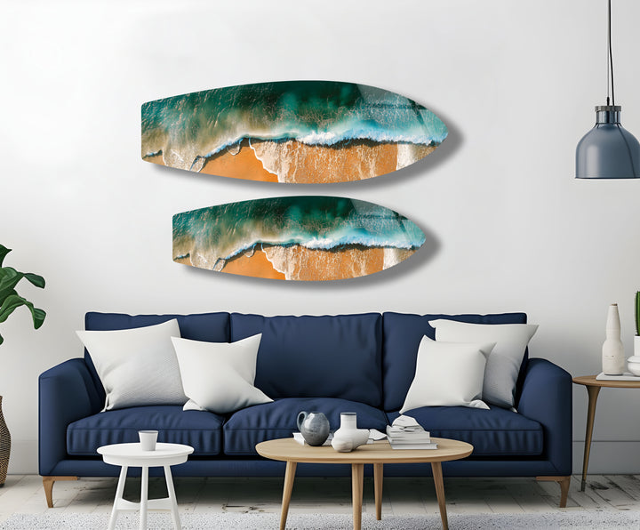 Golden Waves Surfbrett Wandkunst 