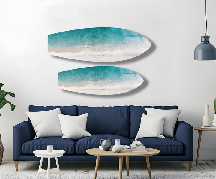 Azure Shoreline Surfbrett-Wandkunst 