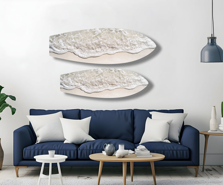 Wandkunst mit Surfbrett und Strandwelle aus weißem Schaumstoff 