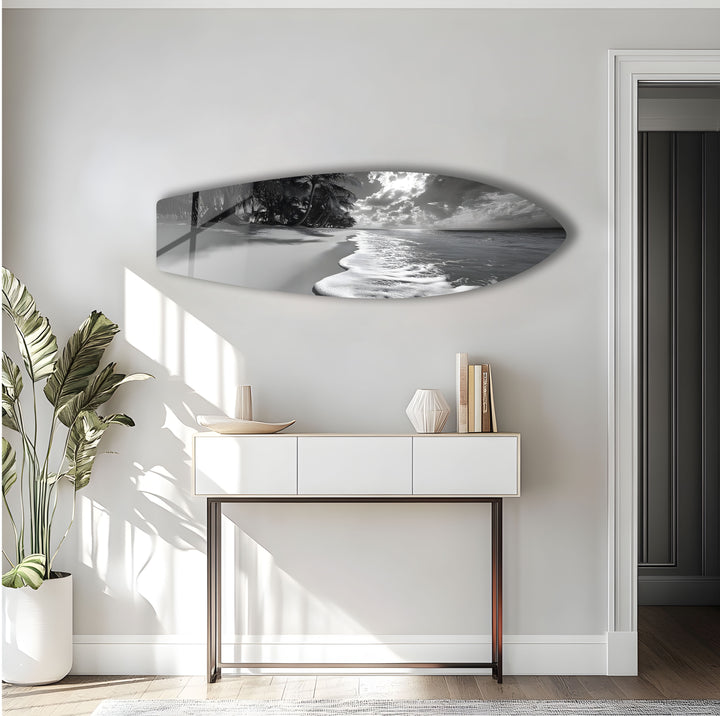 Monochrome Paradise Surfboard Wandkunst 