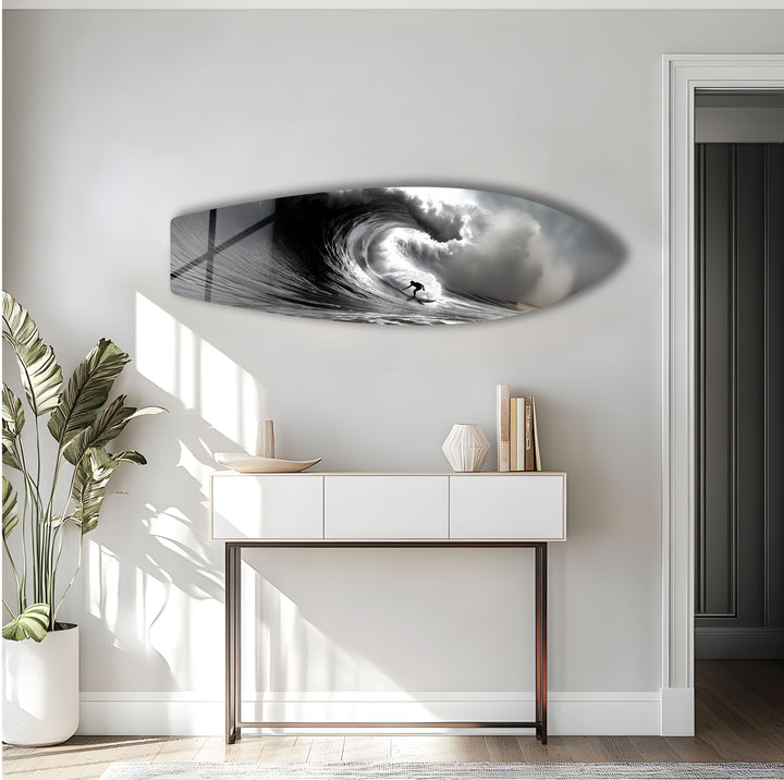 Schwarz-Weiß-Surfer-Surfbrett-Wandkunst 