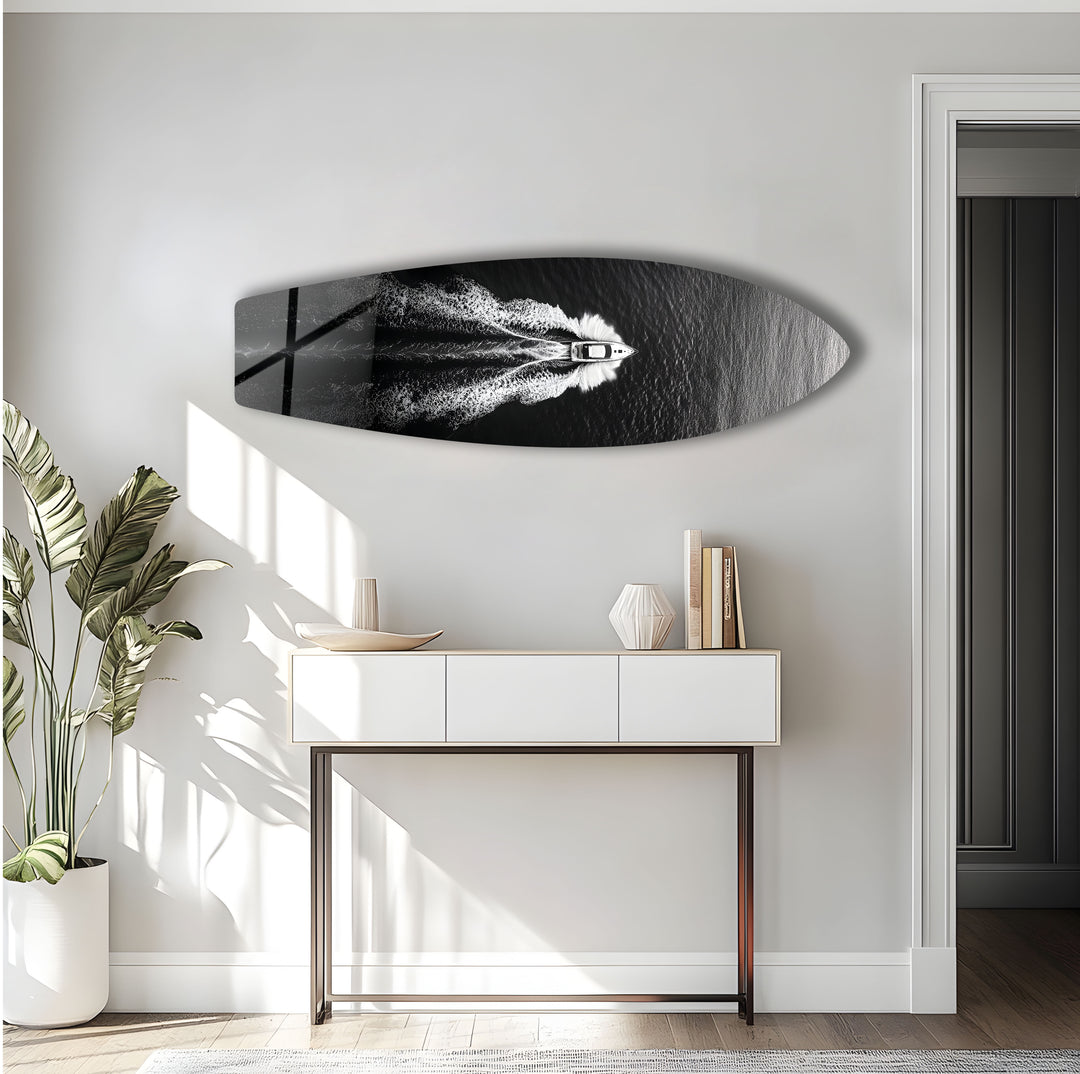 Monochrome Yacht-Surfbrett-Wandkunst 