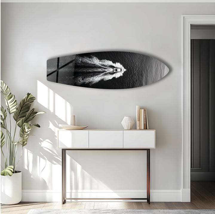 Monochrome Yacht-Surfbrett-Wandkunst 