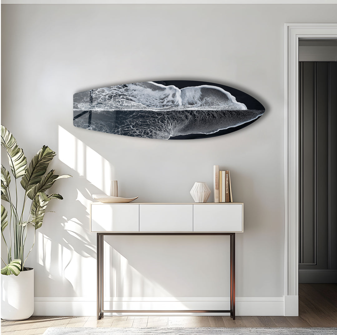 Monochrome Wave Surfboard Wandkunst 