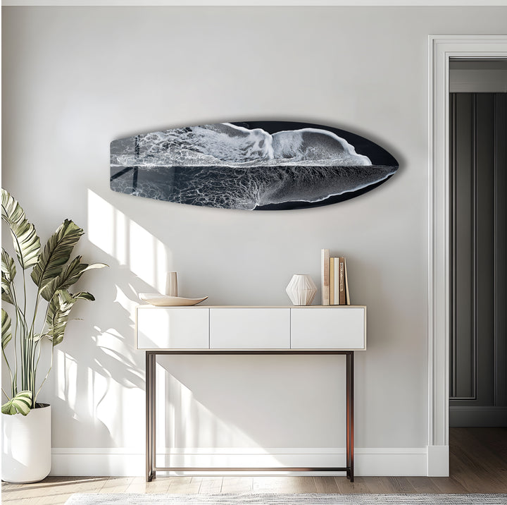 Monochrome Wave Surfboard Wandkunst 