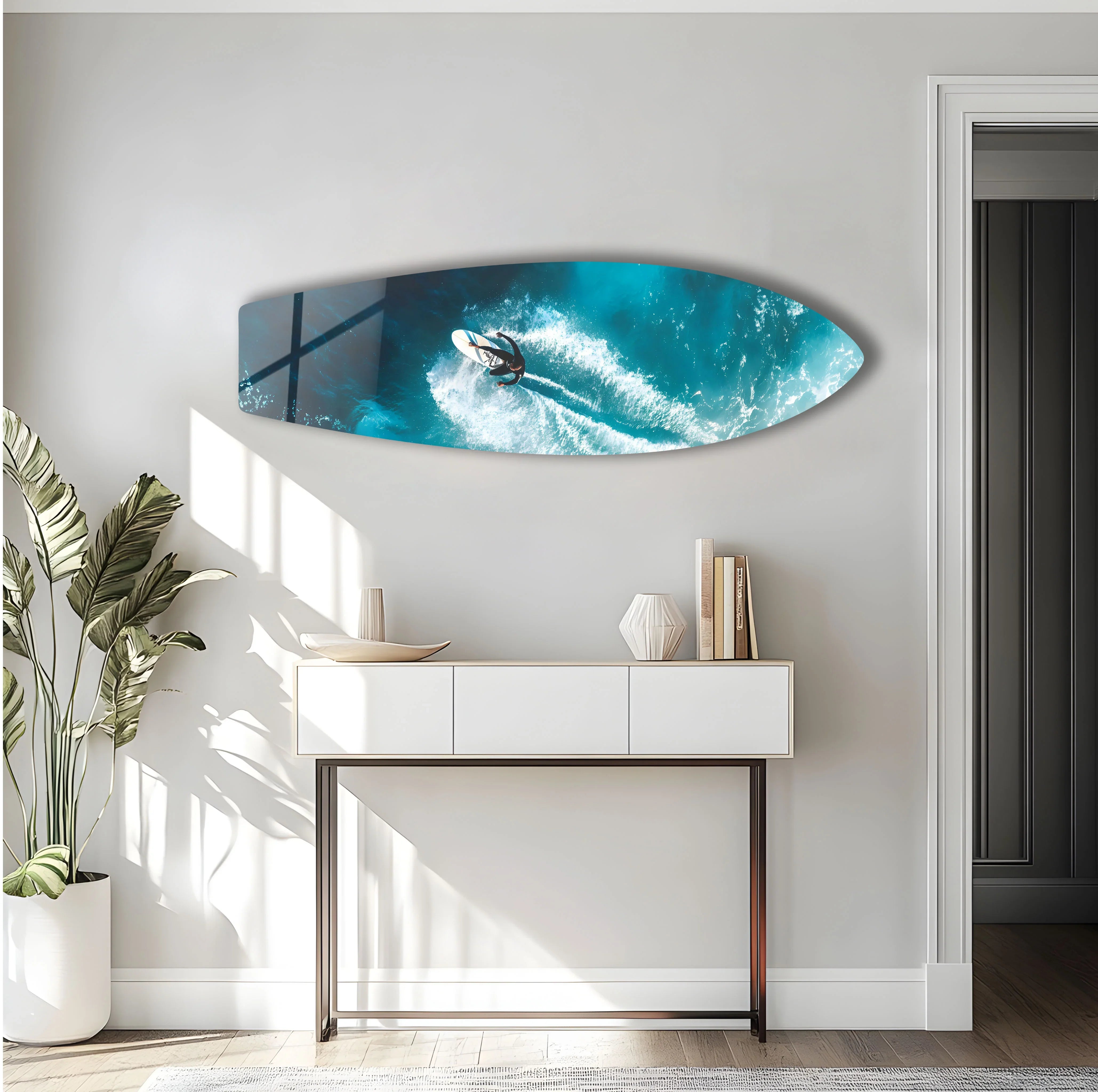 Surfing Glass Wall Art | Ocean-Inspired Surfboard Decor for Wave
