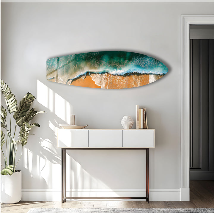 Golden Waves Surfbrett Wandkunst 