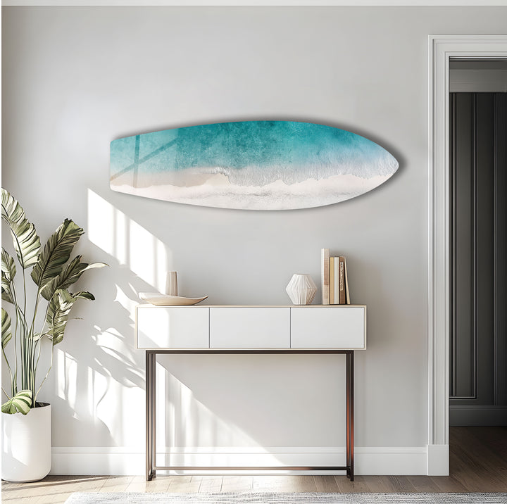 Azure Shoreline Surfbrett-Wandkunst 