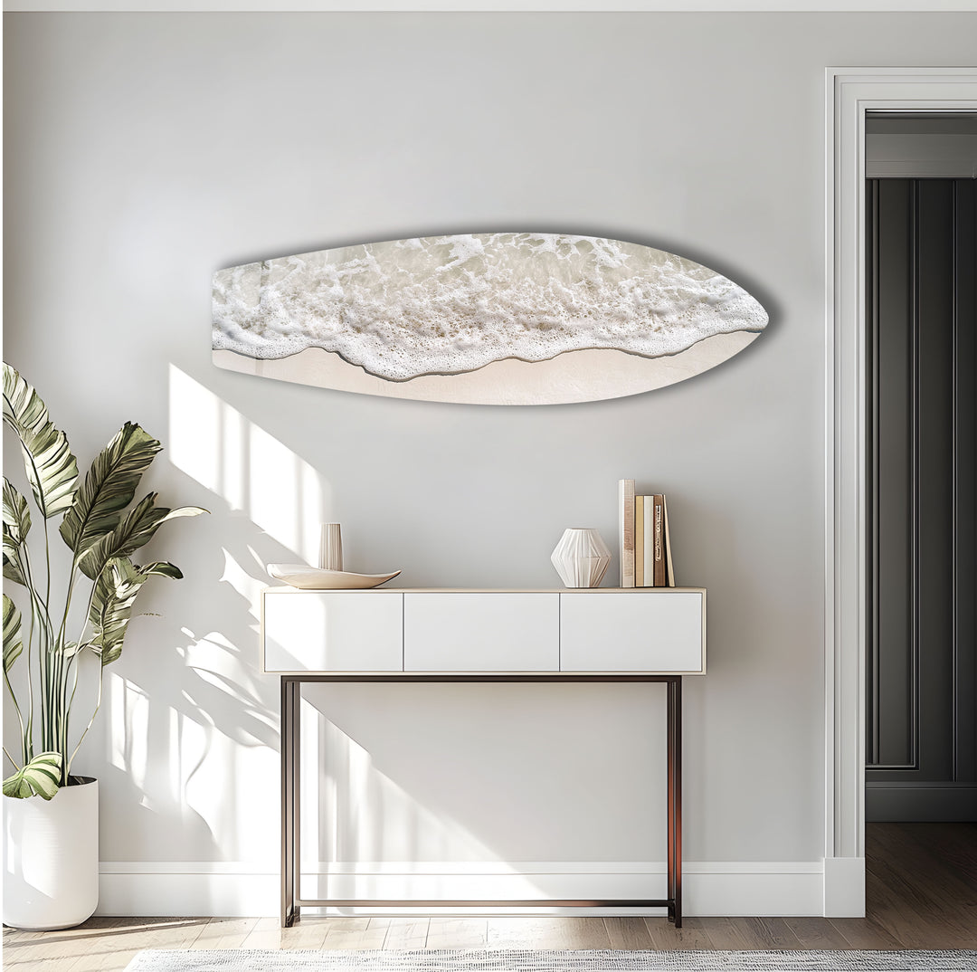 Wandkunst mit Surfbrett und Strandwelle aus weißem Schaumstoff 