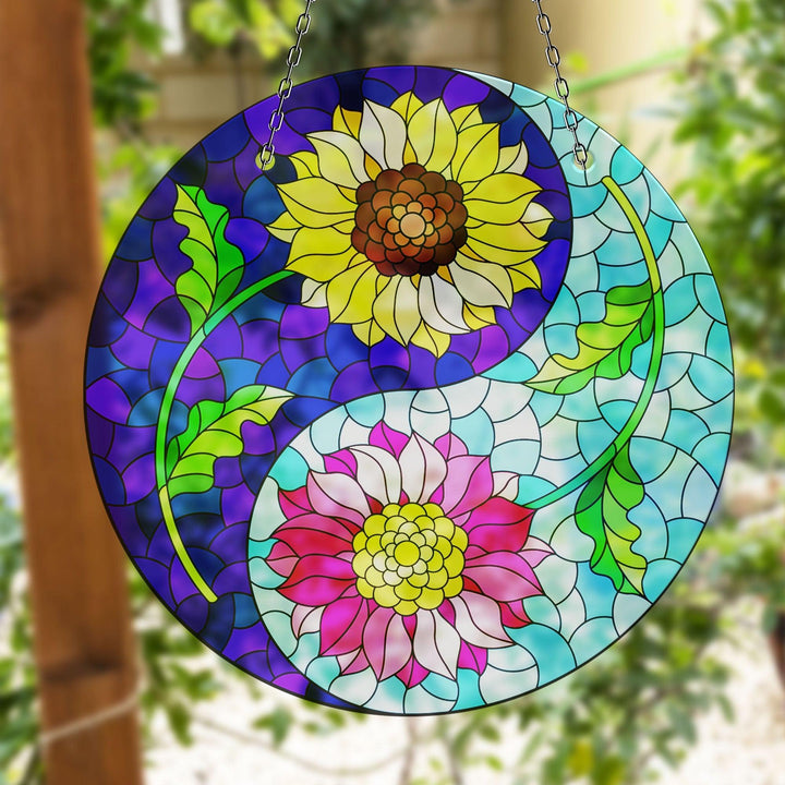 Stained Flower Yin-Yang Suncatcher Transform Windows with Suncatchers | Myphotostation
