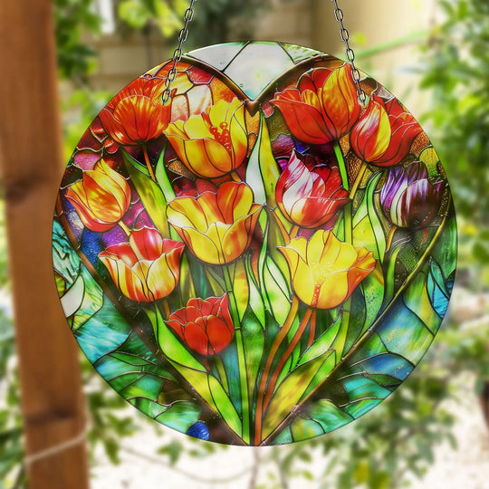 Orange Vintage Floral Suncatcher Durable Tempered Glass | Myphotostation
