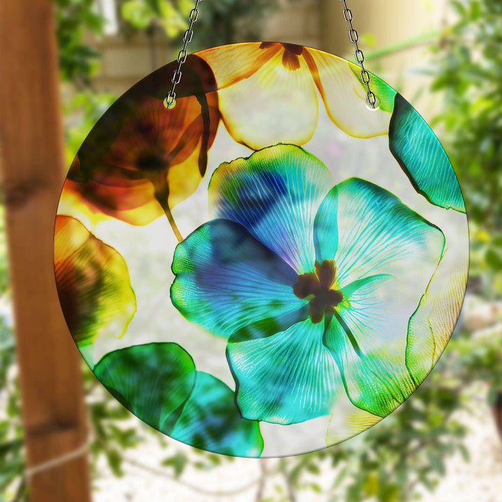 Blue & Orange Flower Suncatcher Decor Stained Glass Suncatchers | Myphotostation
