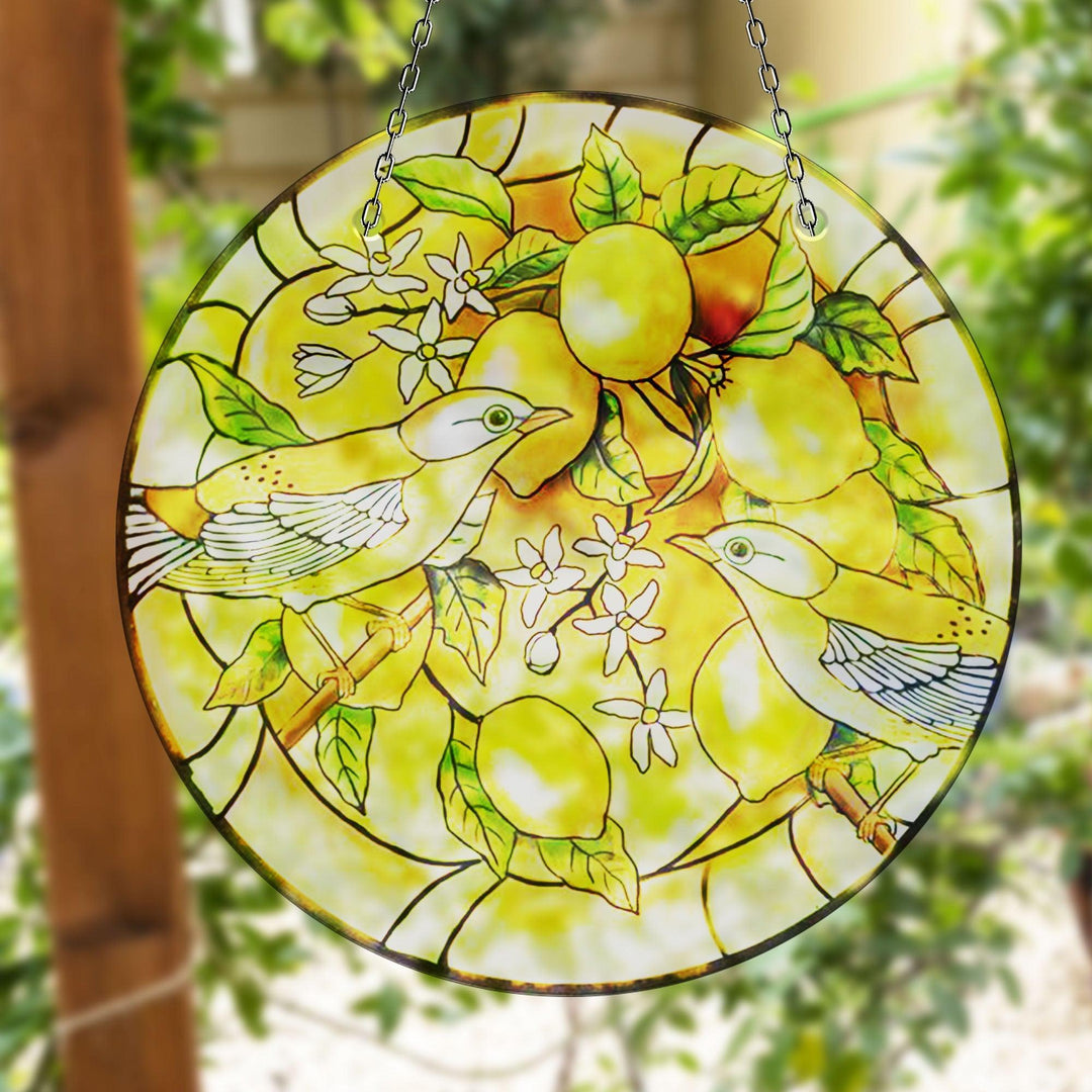 Birds & Lemon Tree Suncatcher Decor Unique Stained Glass Suncatchers | Myphotostation
