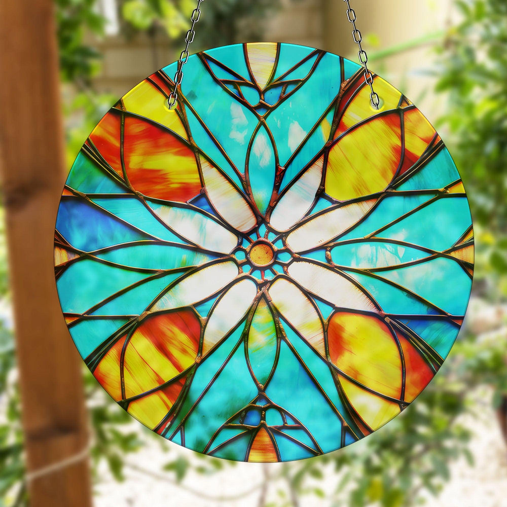 Turquoise Stained Suncatcher Vibrant Stained Glass Suncatchers for Windows | Myphotostation
