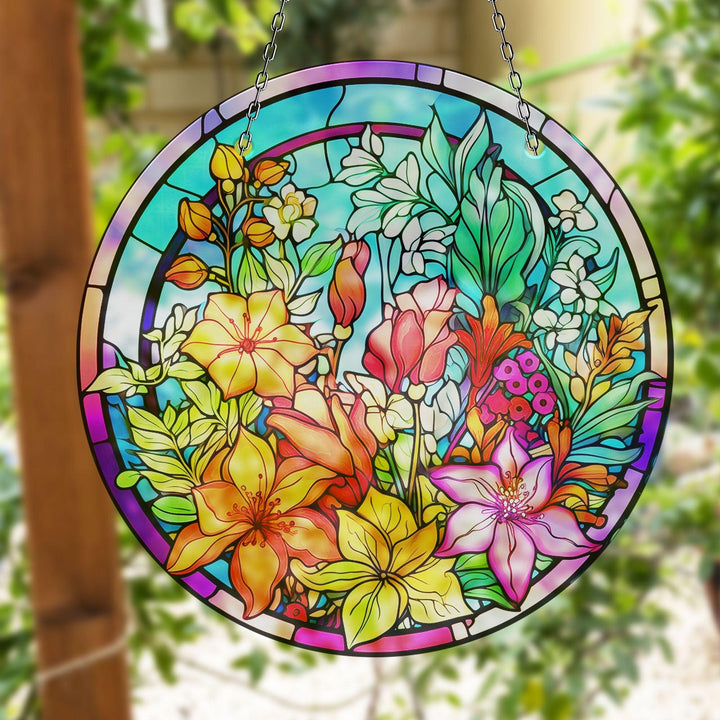 Colored Flowers Suncatcher Add Color with Stained Glass Suncatchers for Home | Myphotostation
