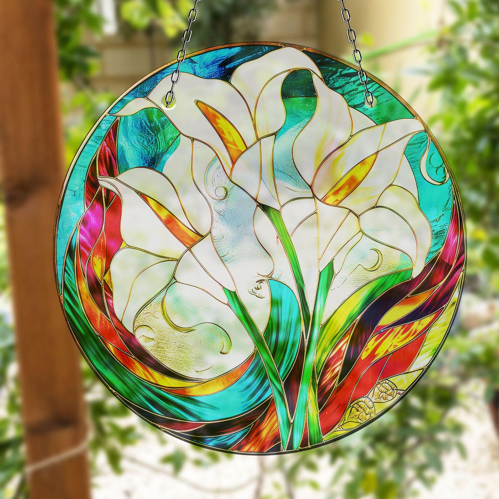 White Lilies Suncatcher Decor Durable Tempered Glass | Myphotostation
