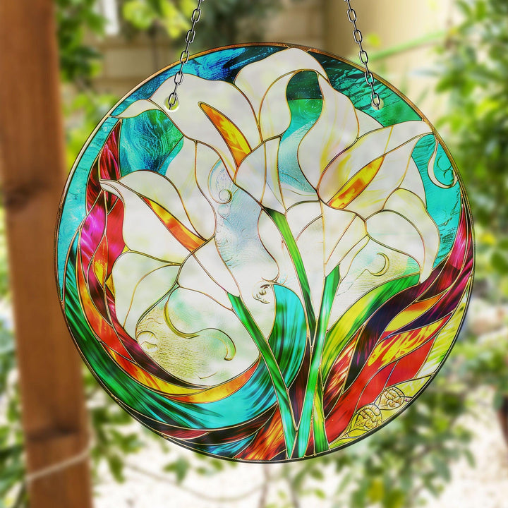 White Lilies Suncatcher Decor Durable Tempered Glass | Myphotostation
