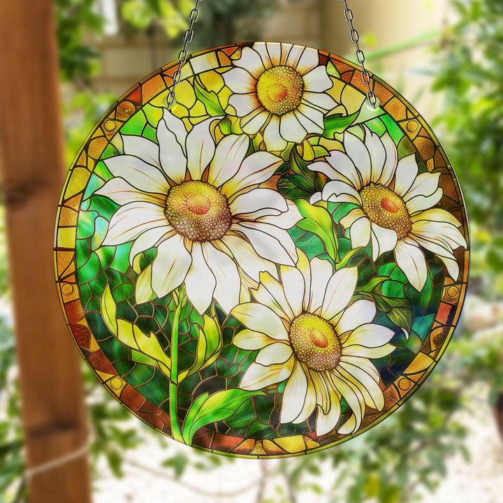 White Daisy Suncatcher Decor Unique Stained Glass Suncatchers | Myphotostation

