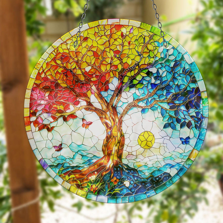 Blue & Red Life of tree Suncatcher Tempered Glass | Myphotostation
