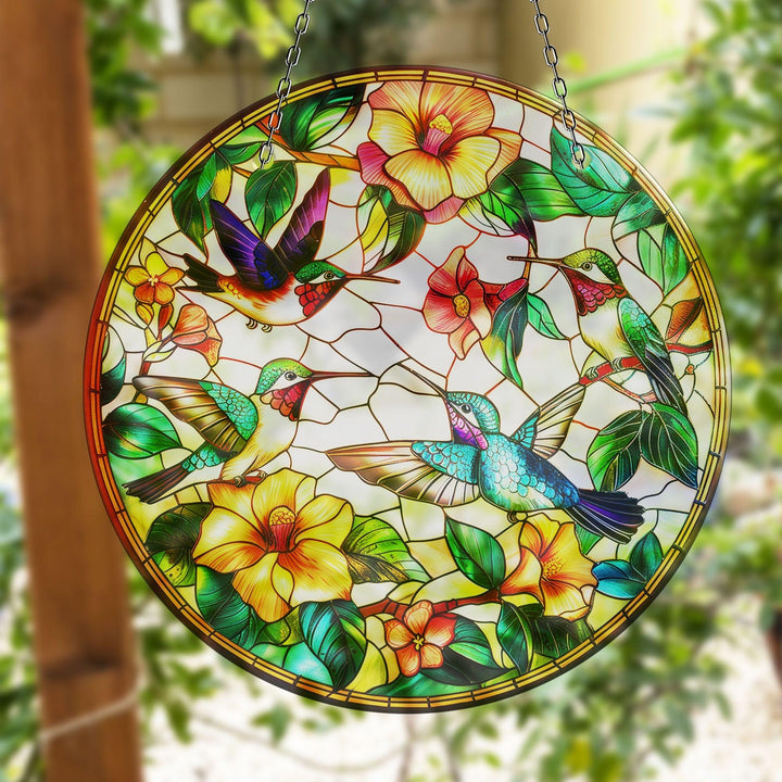 Stained Birds and Flowers Suncatcher Vibrant Stained Glass Suncatchers for Windows | Myphotostation
