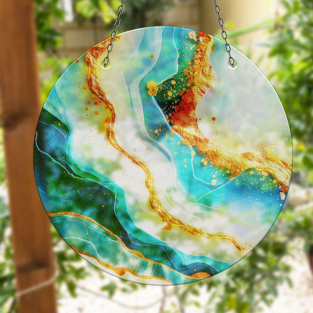 Gold Alcohol ink Fractal Suncatcher Durable Tempered Glass | Myphotostation
