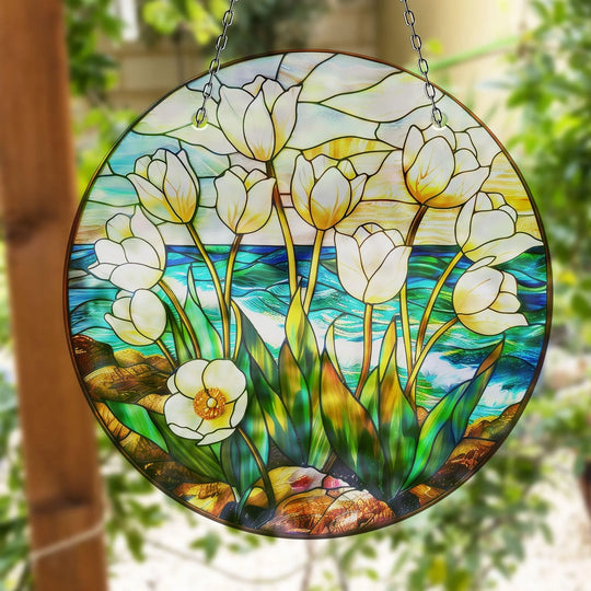 White Roses Suncatcher Elegant Tempered Glass Design for Windows | Myphotostation
