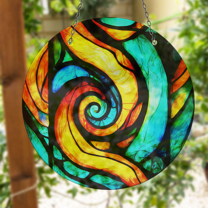 Orange & Blue Fractal Suncatcher Durable Tempered Glass | Myphotostation
