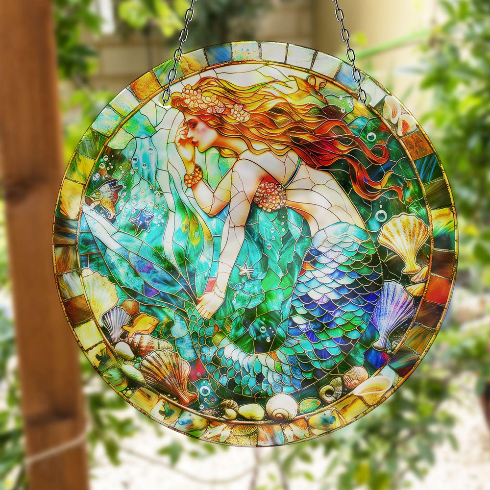 Mermaid Stained Suncatcher Tempered Glass | Myphotostation
