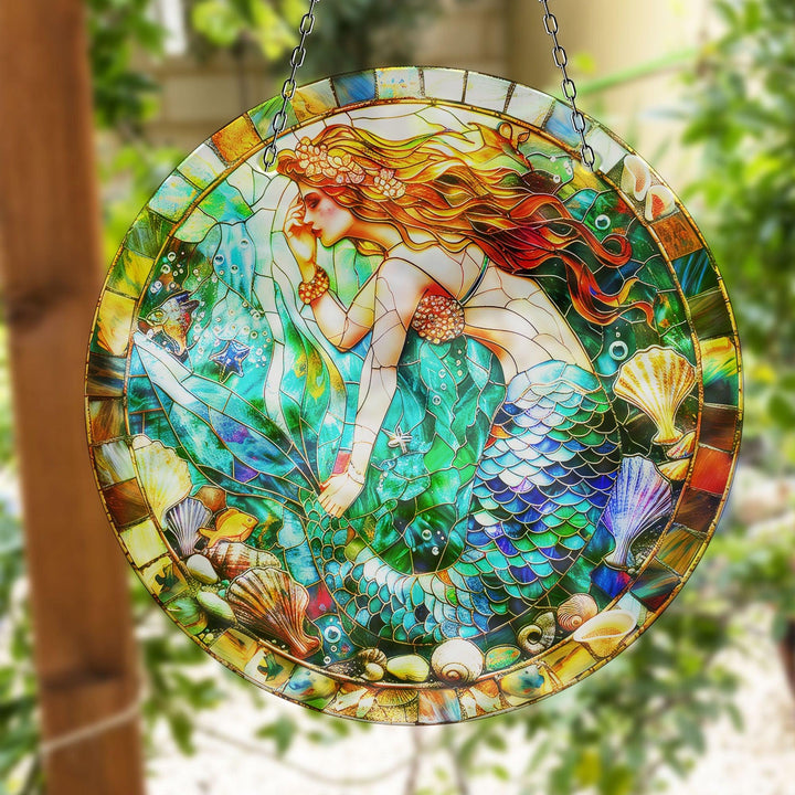 Mermaid Stained Suncatcher Tempered Glass | Myphotostation
