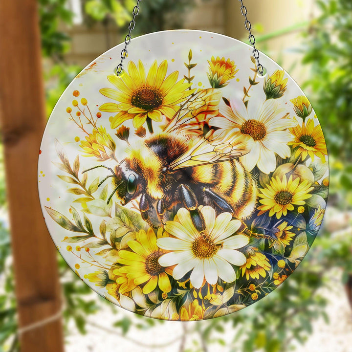 Bee & Daisies Stained Suncatcher Sun Catcher for Window | Myphotostation
