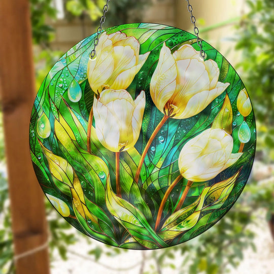 White Tulip Suncatcher Unique Stained Glass Suncatchers | Myphotostation
