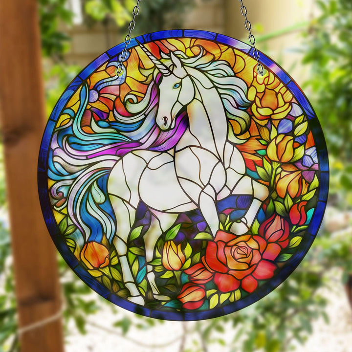 White Horse Stained Suncatcher Vibrant Stained Glass Suncatchers for Windows | Myphotostation
