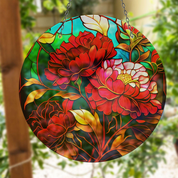 Red Flower Suncatcher Tempered Glass | Myphotostation
