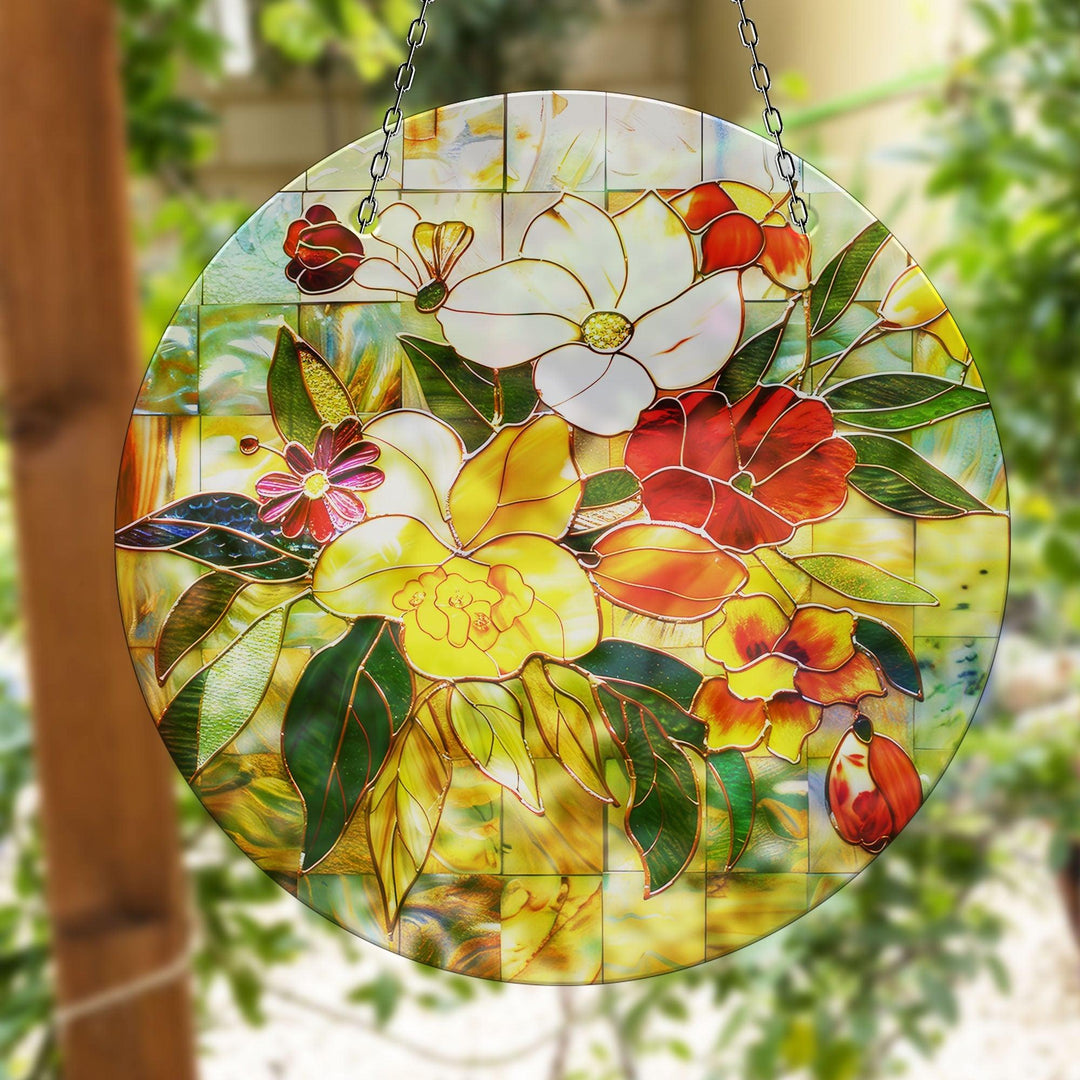 Red & White Flowers Suncatcher Brighten Any Space with Glass Suncatchers | Myphotostation

