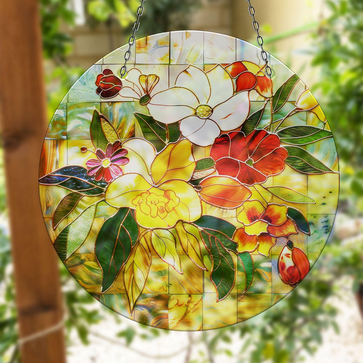 Red & White Flowers Suncatcher Brighten Any Space with Glass Suncatchers | Myphotostation
